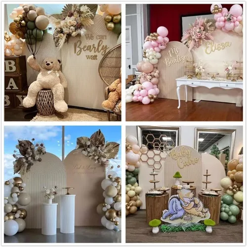 Vista 7 de Fundas de telón de fondo de tela de arco, ondulaciones de boda, color beige, fundas de soporte arqueadas de 6 pies, fondo elástico para cumpleaños