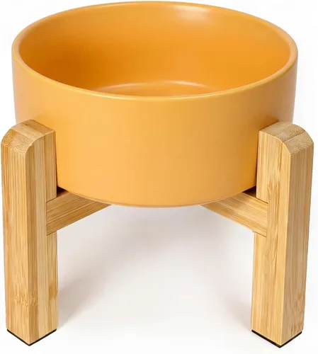 Vista 12 de Cuenco elevado de cerámica para gatos - Cuenco de comida para gatos con soporte de bambú - Plato elevado de comida para perros para cachorros - Verde