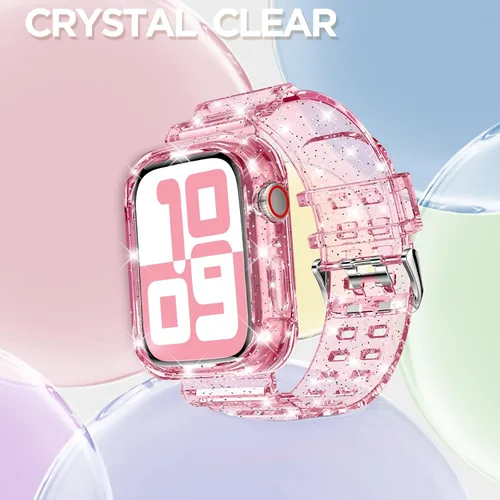 Vista 99 de DABAOZA - Correa transparente compatible con Apple Watch con estuche protector, correa deportiva de TPU con brillo para mujeres y hombres