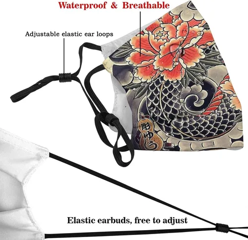 Vista 4 de Mascarilla de tela japonesa Samurai Oni cómoda pasamontañas reutilizable Bandana ajustable bufanda para adultos con 2 filtros
