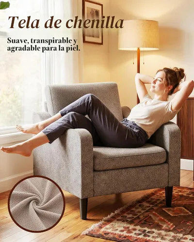 Vista 5 de Silla con brazo Accent – marrón claro, silla de lectura cómoda tapizada para sala de estar, dormitorio, apartamento, sala de espera