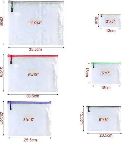 Vista 2 de 16 unidades de 3 x 5 pulgadas, bolsa de malla de plástico con cremallera para documentos, carpetas de archivos con cremallera, bolsas