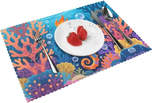 Vista 11 de Rectangular Placemats Set of 4, Heat Resistant Bee Printed Kitchen Dining Table Mats