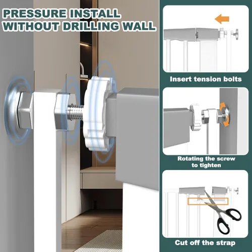 Vista 12 de Puerta para gatos extra alta para puertas, puerta de mascotas montada a presión para gatos y perros, puerta de bebé de 51.18 pulgadas de alto