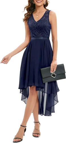 Vista 2 de Bridesmay Vestido de fiesta de cóctel con cuello en V y encaje floral para mujer, vestido formal de fiesta de graduación, boda, dama de honor