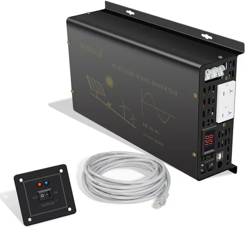 Vista 11 de WZRELB Inversor de corriente de onda sinusoidal pura de 2500 W, 12 VCC a 120 VCA, 60 Hz, salidas de CA duales, 2 puertos USB de 2.4 A y terminal