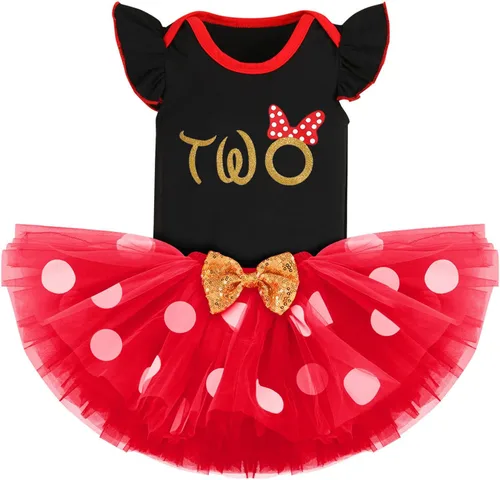 Vista 16 de IMEKIS Conjunto de mameluco para bebé niña de primer y tercer cumpleaños + falda tutú de lunares + diadema para niños pequeños sesión de fotos