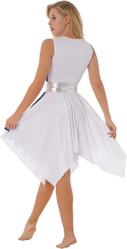 Vista 2 de Aislor Vestido asimétrico de baile de elogios litúrgicos para mujer, túnica sin mangas, bloque de color, disfraz de baile lírico
