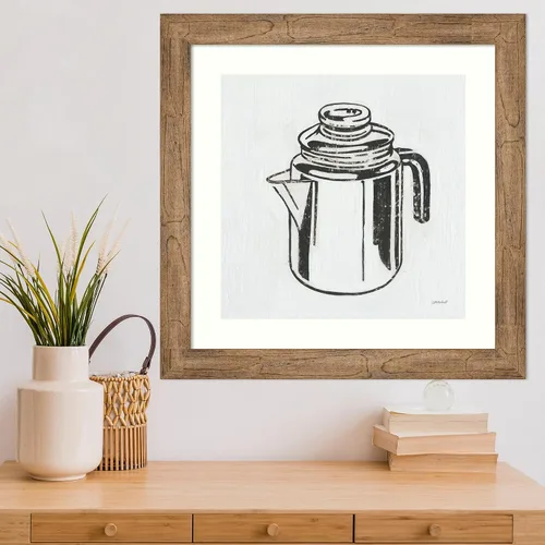 Vista 5 de Amanti Art Lienzo decorativo para pared enmarcado de 24 x 24 pulgadas, cafetera retro (cocina) por Kathrine Lovell, arte de pared de cocina