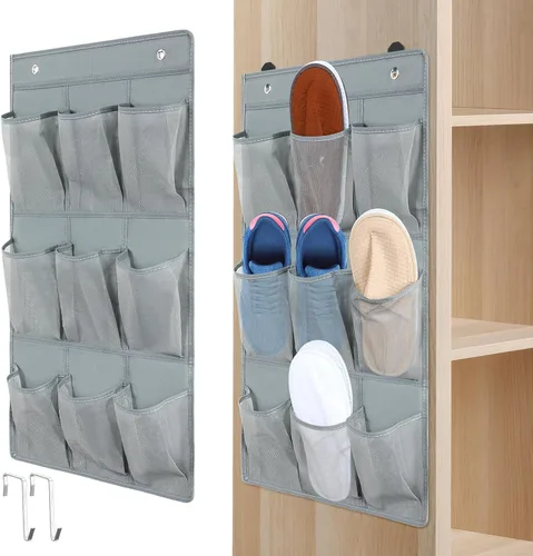 Vista 8 de Dansydaisy Paquete de 2 zapateros para colgar en la pared de 18 bolsillos para armario, RV, almacenamiento de zapatos con 8 ganchos sobre la puerta