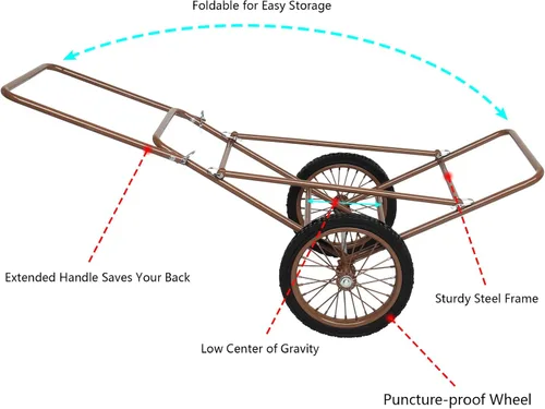 Vista 3 de PEXMOR Carro plegable de ciervos, capacidad de 500 libras. Utilidad de transporte de juegos, carrito de engranajes con ruedas de 17 pulgadas