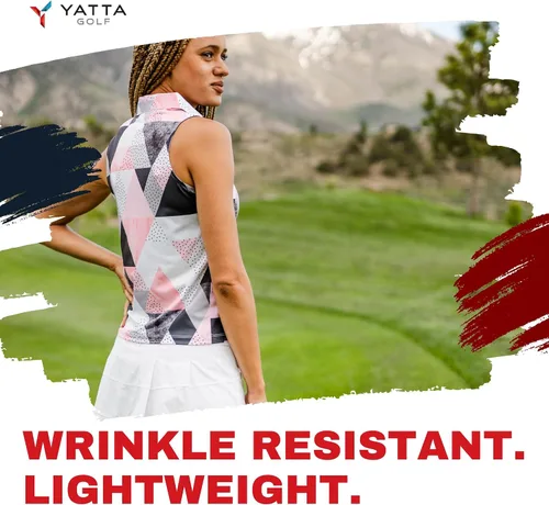 Vista 26 de YATTA GOLF Polo de golf sin mangas para mujer, absorbe la humedad, cuello en V, para golf, entrenamiento, golf