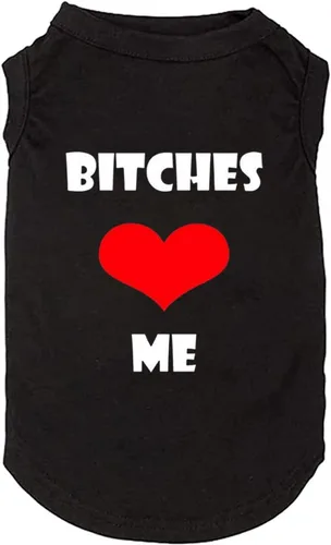 Vista 10 de Ropa para perro cachorro, camiseta con chaleco suave y ligera para perros pequeños y grandes con el eslogan "Bitches Love ME" estampado, ropa