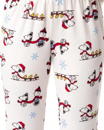 Vista 3 de Seven Times Six Peanuts - Conjunto de pijama para mujer Snoopy Woodstock Warm Wishes para dormir en Navidad Blanco