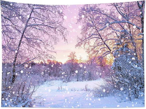 Vista 11 de HVEST Tapiz de bosque de invierno para colgar en la pared, montaña, nieve y pino, exterior, ventana de Navidad, arte de pared, tapiz de invierno