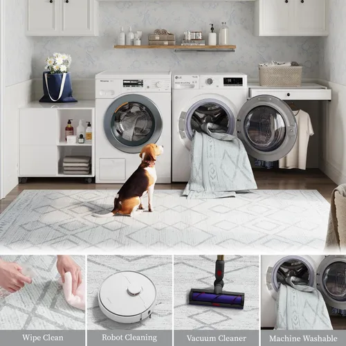 Vista 3 de jinchan - Tapete de pasillo marroquí de 2 x 6 pies con líneas, bohemio, lavable, para cocina, suave, geométrico, de lana sintética, antideslizante