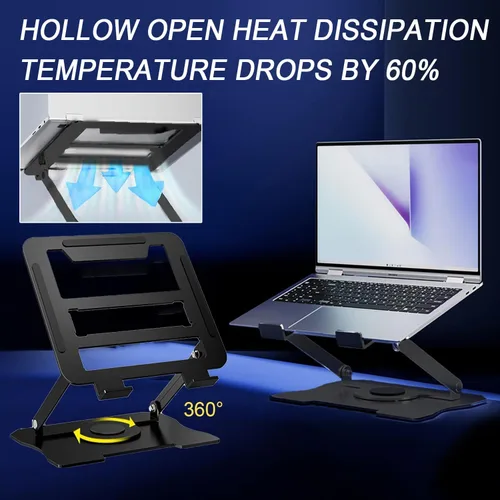 Vista 5 de Soporte ajustable para laptop, elevador portátil de metal giratorio de 360° y plegable, soporte plegable para portátil de viaje para portátiles