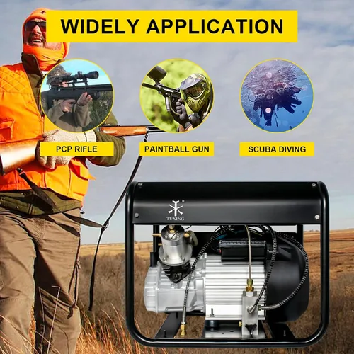 Vista 6 de TUXING Compresor de aire PCP 4500Psi, parada automática, bomba de alta presión de doble cilindro para buceo/tanque de buceo de paintball (TXED012)