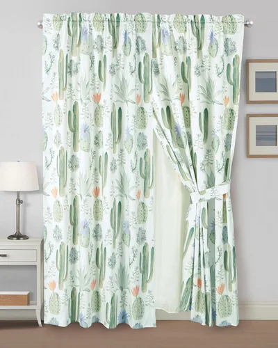 Vista 12 de Chezmoi Collection Basin - Juego de 4 piezas de cortinas para ventana de cabaña Northwest Lodge con respaldo transparente - Microfibra estampada
