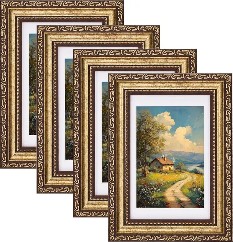 Vista 28 de eletecpro 8x10 Vintage Picture Frame, Glass Cover, Gold, 4-Pack Dorado