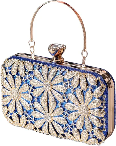 Vista 10 de Bolso de noche con flores de diamantes de imitación para mujer, monedero de lentejuelas brillantes, bolso de mano de cristal, bolso de hombro