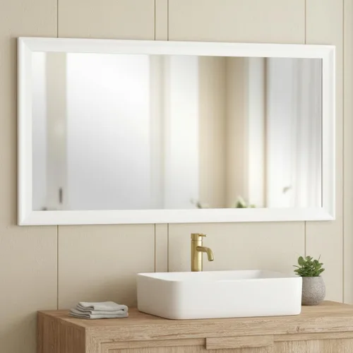 Vista 14 de CULER Espejo de pared de madera blanca para baño, espejos colgantes rectangulares de 20 x 16 pulgadas con marco de madera para sala de estar Blanco
