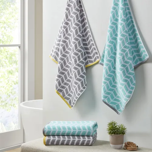 Vista 5 de Intelligent Design Juego de toallas para baño de algodón ultra suaves modelo Nadia de secado rápido, muy absorbentes Verde azulado/gris