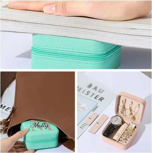 Vista 5 de Joyero personalizado con inicial y nombre, organizador de viaje para dama de honor, regalos de cumpleaños para mujeres (diseño inicial 02)