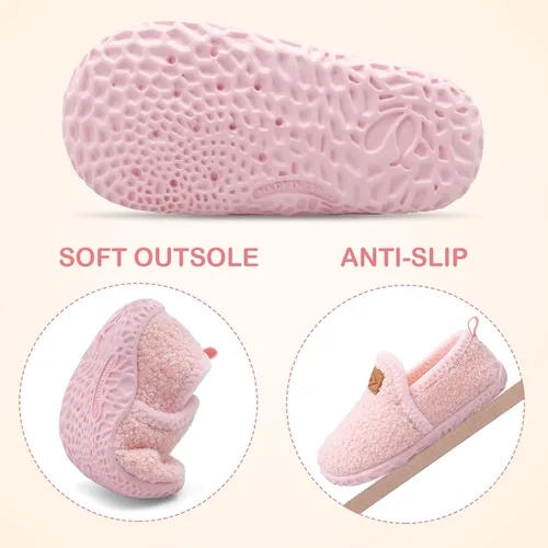 Vista 4 de Lefflow - Pantuflas para niños y niñas, zapatos de casa sin cordones para bebés, zapatos ligeros para caminar al aire libre