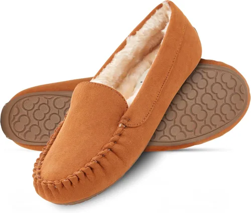 Vista 56 de Floopi Pantuflas para mujer, forro de piel sintética suave con espuma viscoelástica acogedora, pantuflas de casa para mujer con suela antideslizante