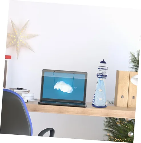 Vista 7 de Veemoon Decoración de escritorio de faro pequeño, adorno de faro de metal, estatuas náuticas, decoración temática de playa para el hogar, oficina
