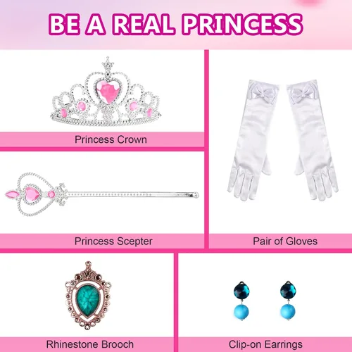 Vista 5 de WYB Princess Peach Costume Dress Halloween Cosplay Dress Up for 3-9 Years Girls Kids Outfits with Crown Gloves Scepter Earing