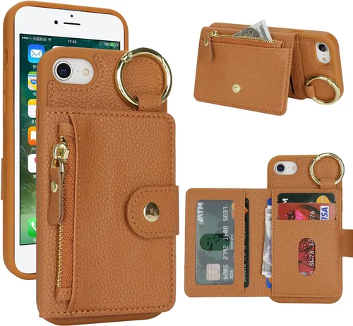 Vista 51 de Funda para iPhone 14 Plus con tarjetero, color negro Funda con cremallera y ranura para mujer y hombre