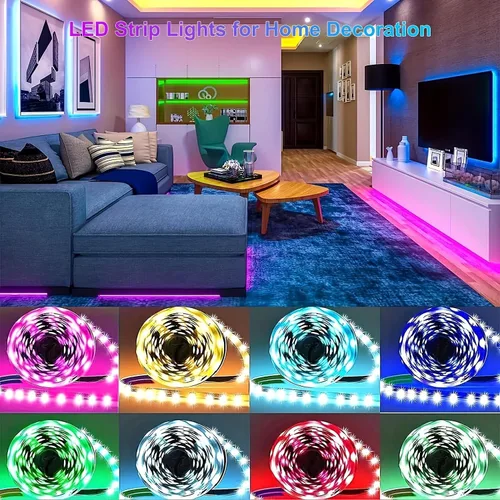 Vista 4 de NBBUFF Tira de luces LED inteligentes extralargas de 16 pies (1 rollo) para dormitorio, luces LED RGB con aplicación y control remoto, decoración