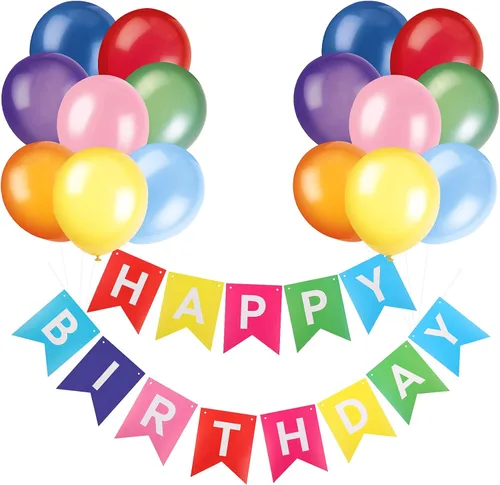 Vista 8 de Cartel de feliz cumpleaños, banderines, globos de fiesta azul bebé, confeti, globos de látex, pancartas de fiesta para niños y niñas, decoraciones