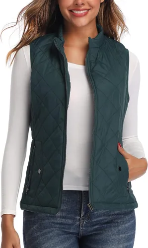 Vista 2 de LONGKING Chaleco de mujer, cuello alto, ligero, con cremallera, acolchado para mujer