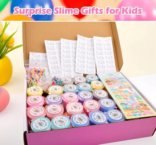 Vista 5 de Kit de slime de mantequilla, paquete de 68 mini regalos de fiesta para niñas y niños, suministros perfumados de limo a granel y niños, juguete