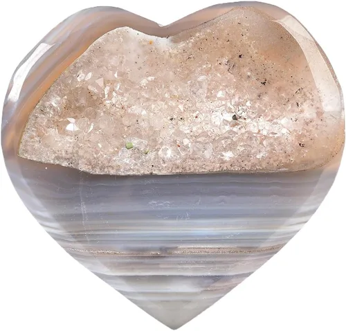 Vista 3 de JIC Gem Geoda de ágata de cristal de corazón grande, piedra de preocupación de palma drusa, cristales de reiki y piedras curativas 3.1-3.5 pulgadas