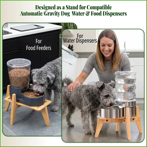 Vista 6 de Soporte para dispensadores de alimentos de agua para perros, adecuado para razas medianas, soporte de bambú para comederos automáticos elevados