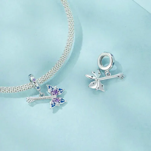 Vista 2 de Abalorio de guitarra de plata de ley 925 con cuentas de música arco iris rompecabezas amor colgante para pulsera Pandora Charm Bajo A
