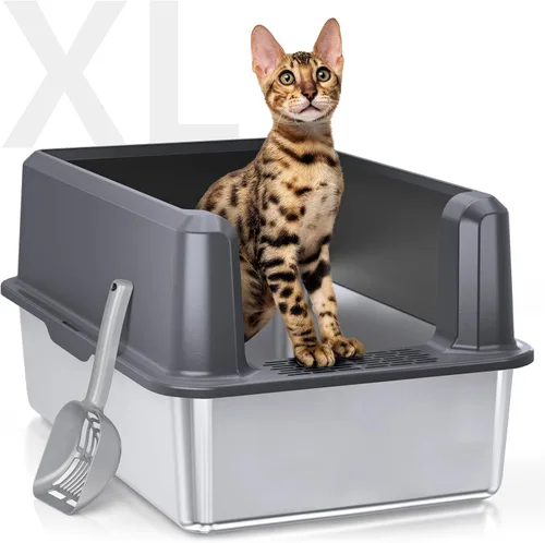 Vista 10 de WoofiGo Caja de arena cerrada de acero inoxidable para gatos con tapa, caja de arena extra grande XL para gatos grandes, bandeja de arena de metal