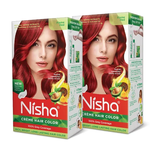 Vista 11 de Nisha - Tinte cremoso para el cabello (150 ml/cada) rojo llama, paquete de 1
