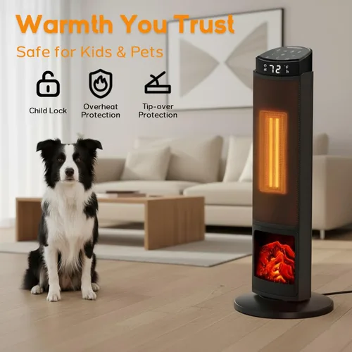 Vista 8 de Calentador de espacio de 23 pulgadas, calentadores portátiles de 1500 W para uso en interiores y exteriores, calentamiento rápido con oscilación