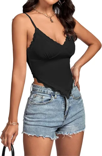 Vista 4 de LYANER Camiseta sin mangas con cuello en V y tirantes delgados para mujer