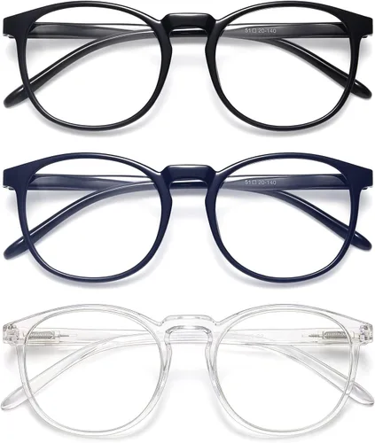 Vista 21 de IBOANN - Lentes con filtro de luz azul para mujeres y hombres, paquete de 3 unidades, armazón redonda estilo retro a la moda, lentes falsos vintage