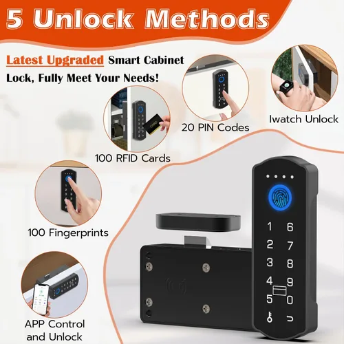 Vista 2 de Eseesmart Cerradura inteligente para gabinete, cerradura magnética electrónica digital RFID sin llave Bluetooth seguridad para niños, cerraduras