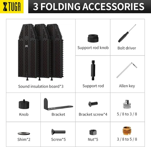 Vista 9 de XTUGA Protector para Aislamiento de Micrófono de Grabación, Espuma Absorbente de Alta Densidad de 3 Paneles para Filtrar Vocales, Cubierta