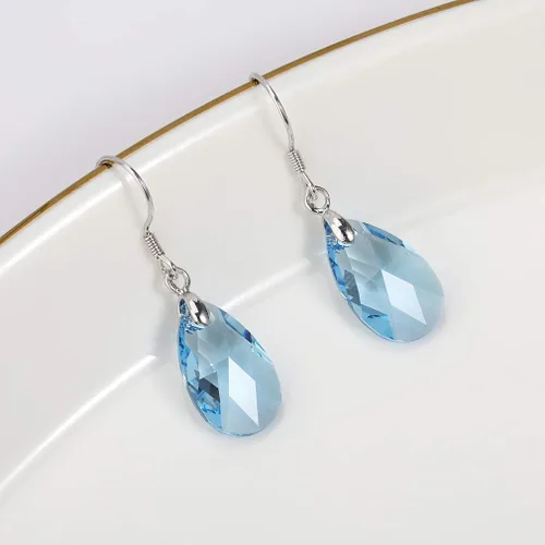 Vista 36 de Aretes colgantes de cristal austriaco con forma de lágrima para mujer, joyería hipoalergénica de plata de ley 925