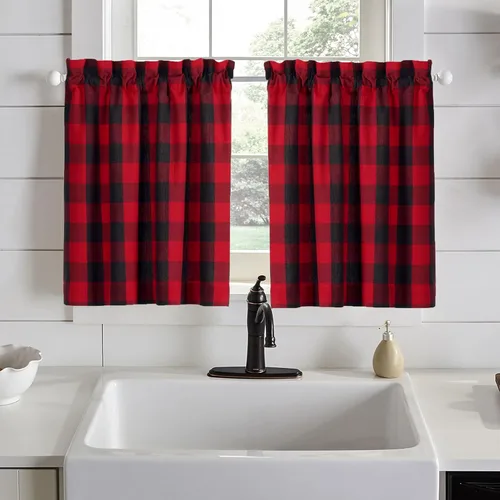 Vista 15 de Elrene Home Fashions Farmhouse Living Buffalo-Check Juego de cortinas de dos niveles para baño o cocina, 30" x 24" (Juego de 2 niveles), Gris/Blanco
