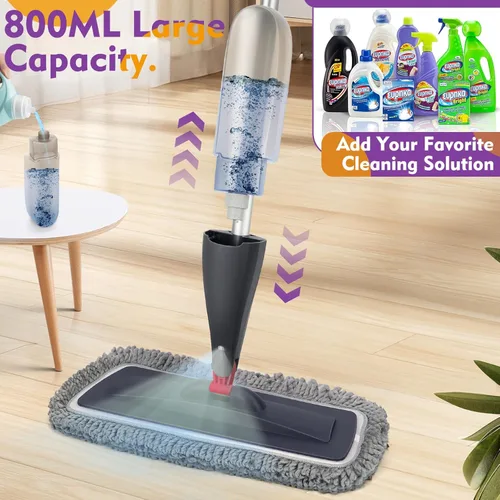 Vista 2 de Mopa de Pulverización para Limpieza de Pisos con Almohadillas Lavables, Mopas Húmedas de Microfibra con Botella Recargable de 800 ml, Mopas de Polvo
